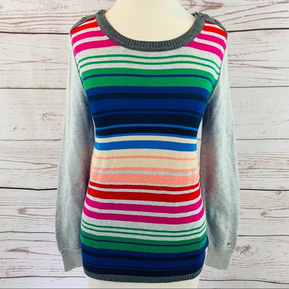 Tommy Hilfiger grey stripe multicolored w buttons